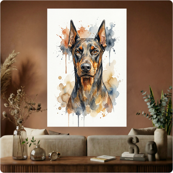 Affiche murale "Dobermann" aquarelle artistique poster chien moderne déco A3 Sans cadre