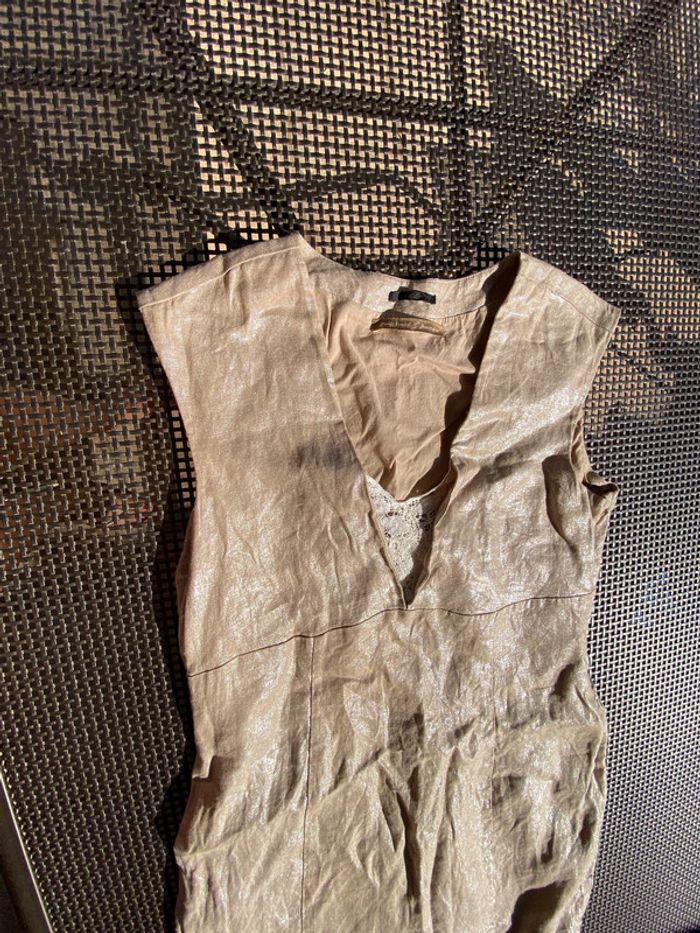 Belle robe  IKKS  lin et soie beige doré 42 - photo numéro 13