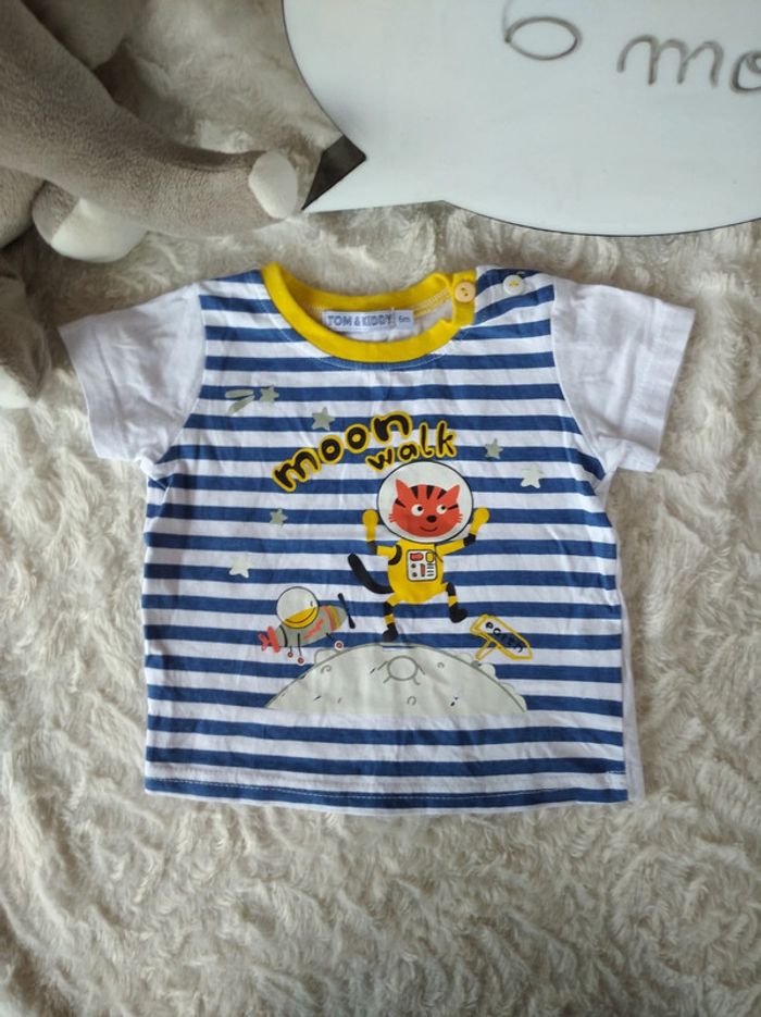 Tee shirt chemise manches courtes Garçon 6 mois Chat lune "Moon Walk" Tom&Kiddy 100% coton - photo numéro 2