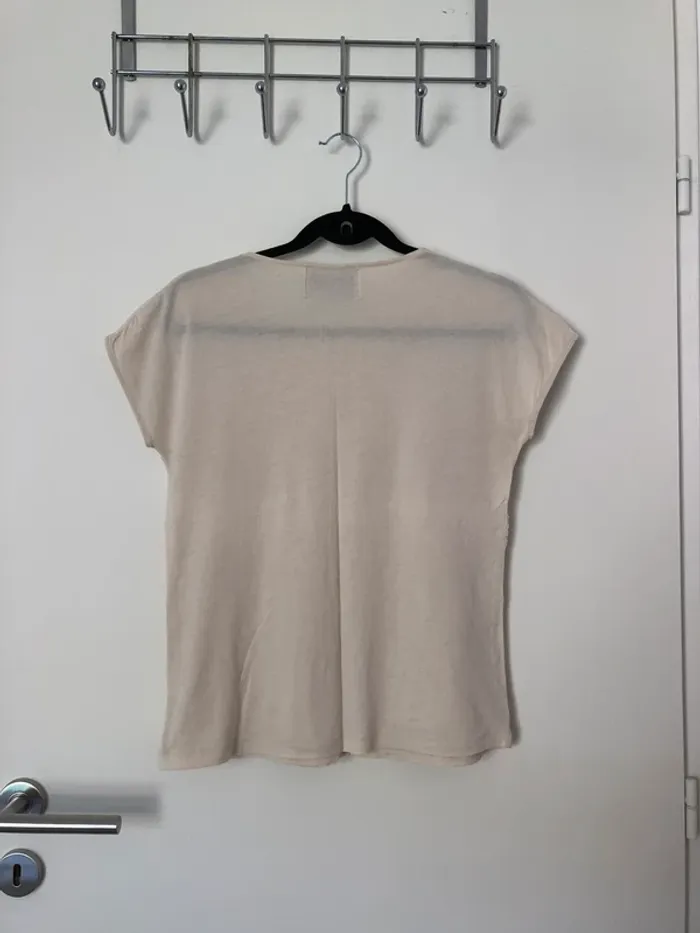 T-shirt beige à froufrou sur le devant Zara taille petit M - photo numéro 5