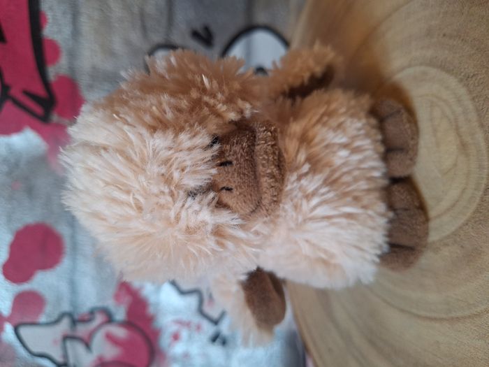 Peluche doudou petit canard duveteux mon poussin beige et marron - photo numéro 3