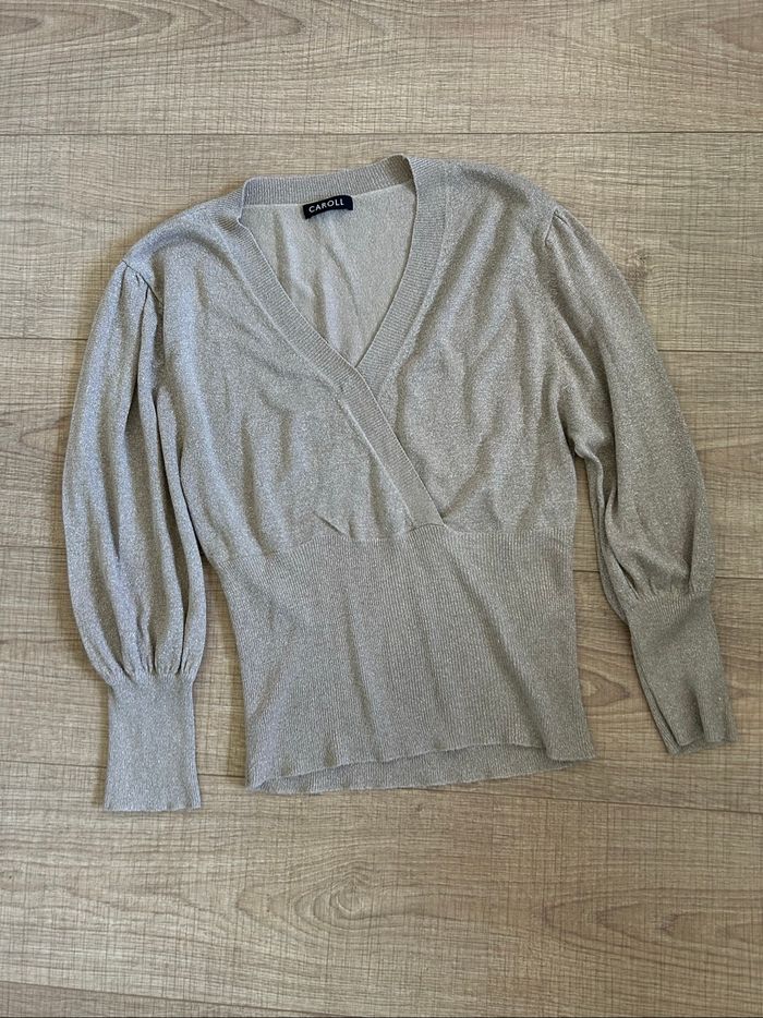 Pull doré pailleté à manches longues Caroll taille 40 excellent état (taille petit) - photo numéro 7