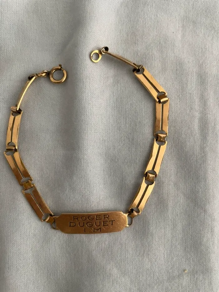Bracelet homme vintage plaqué or 1915 gravé I.M - photo numéro 2