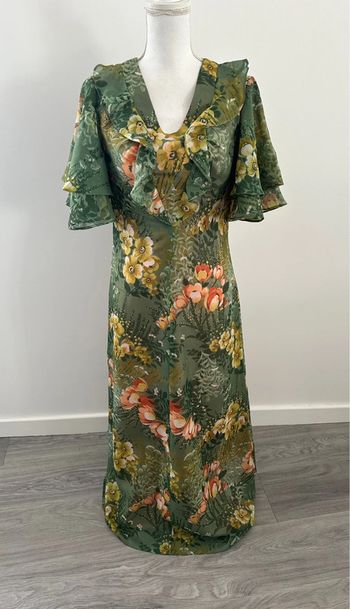 Robe longue à fleurs kaki et orange Vintage T38 M