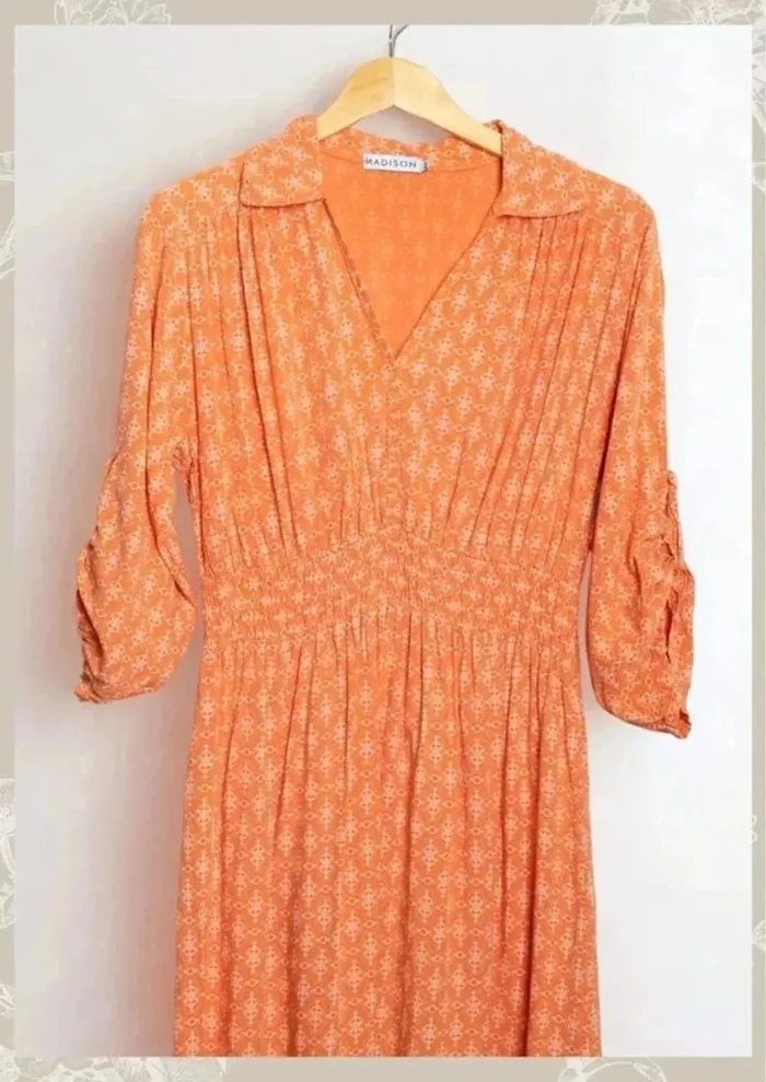 Robe d’été orange abricot motif berbère Madison Taille S/M - photo numéro 4