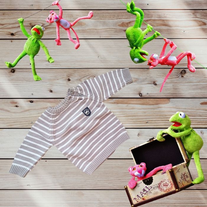 Pull Bébé Rayé Marron Glacé et Écru taille  6 mois