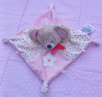 Doudou Souris carré plat rose- étoiles- Mots d'enfants