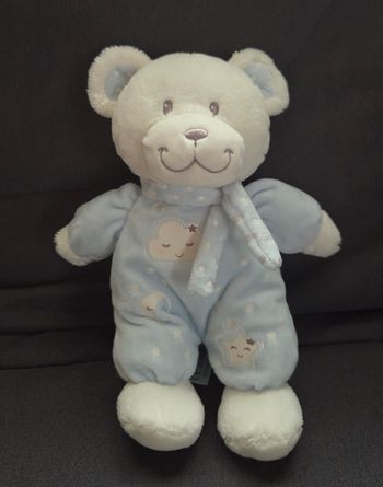 Doudou peluche ours blanc et bleu- Nuage,lune ,etoiles luminescents- Simba