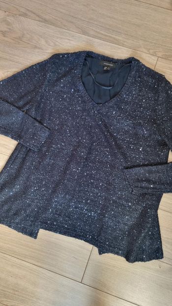 Pull soirée paillettes bleu nuit dos ouvert tulle sympa neuf
