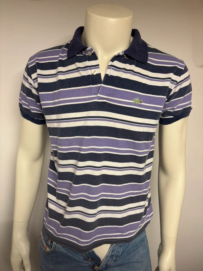 Polo Lacoste rayé blanc/noir/violet - Taille M homme - photo numéro 6