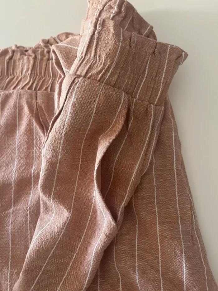 Pantalon effet lin rose poudré à rayures - Neuf 🎀 - photo numéro 5