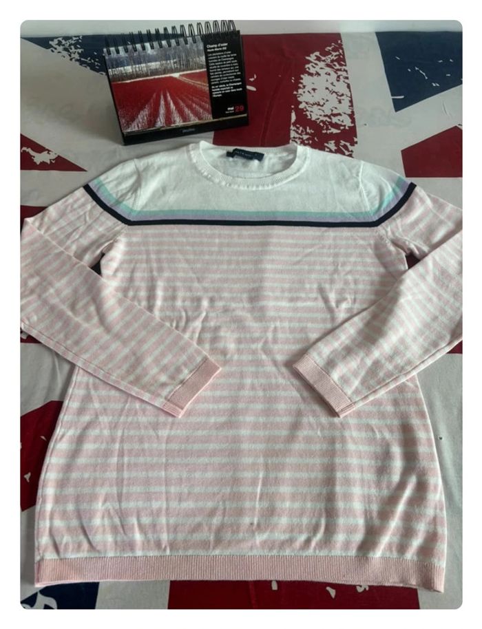 Sweat Tommy Blanc avec des liserés bleu et rose taille M - photo numéro 3