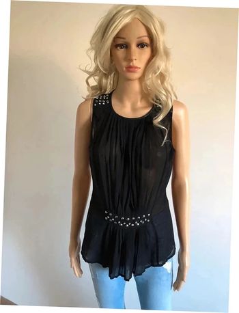 Blouse noire transparente sans manches avec strass Morgan taille 36 TBE