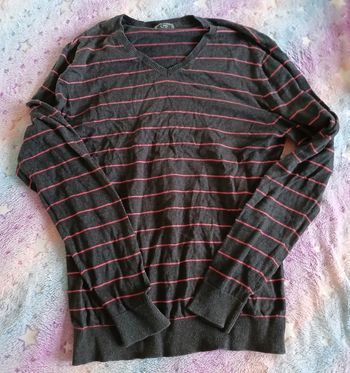 Pull homme noir rayures rouges taille L