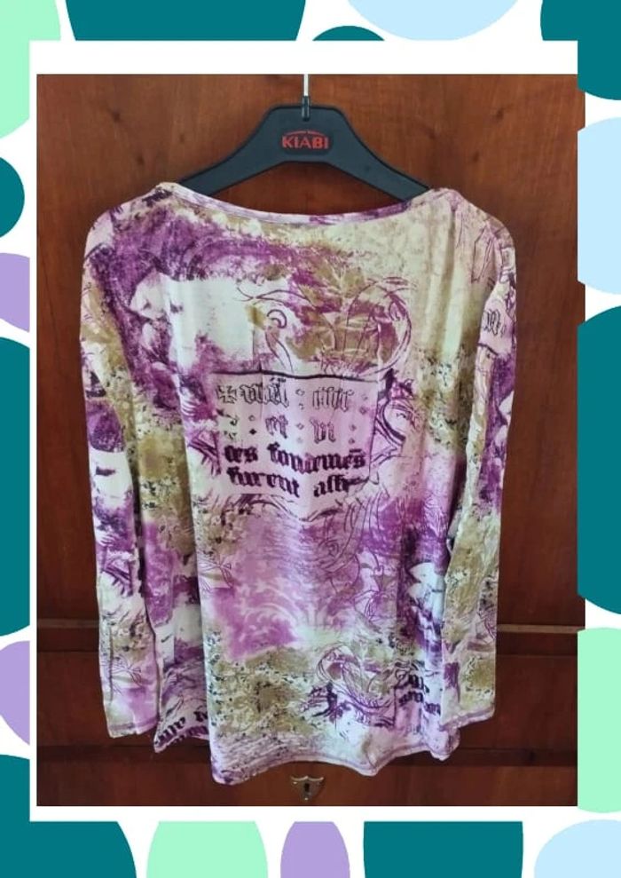 🌺 Haut rose - ML - motifs - Taille 40 - Affinités 🌺 - photo numéro 2