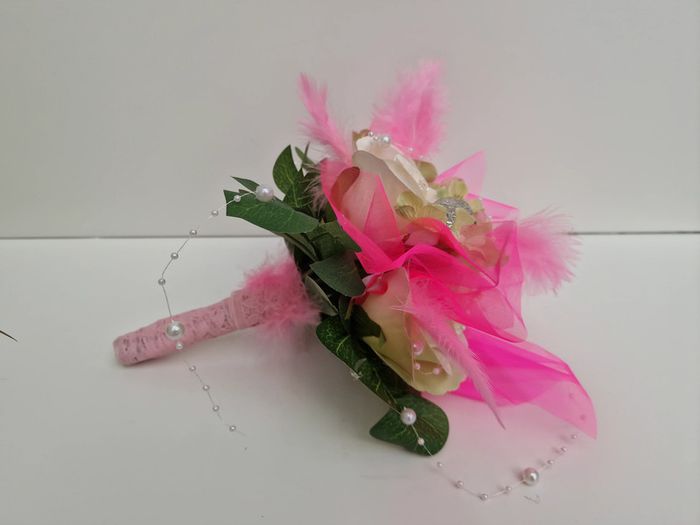 Bouquet De Mariée Roses Tulle Perles Plumes Dentelle - photo numéro 3