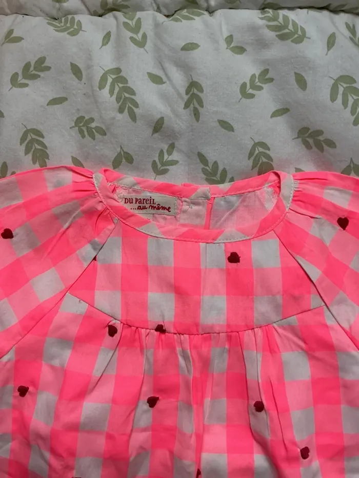 blouse manches courtes a carreaux blanc et rose fluo 18 mois du pareil au même - photo numéro 4