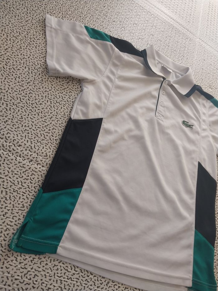 polo lacoste sport blanc noir vert taille 2 tennis casual - photo numéro 4