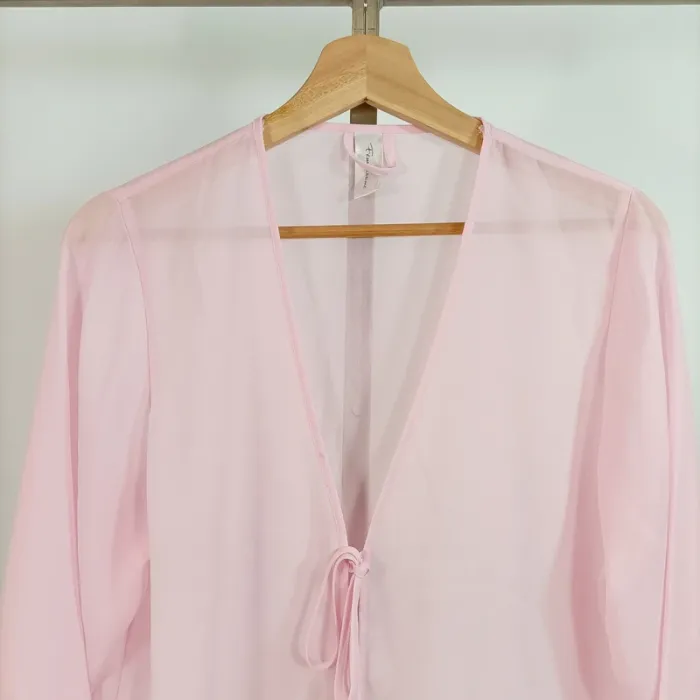 Déshabillé en mousseline rose poudré transparent - kimono d'intérieur taille unique - Feminissime - photo numéro 2