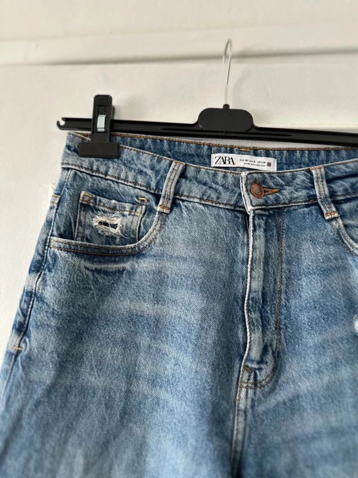 Jean mom taille haute effet usé bleu taille 38 ZARA - photo numéro 2