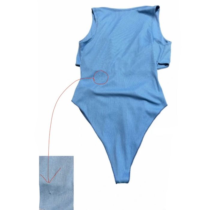 Body d'été échancré décolleté ouvert à la taille côtelé bleu - photo numéro 2