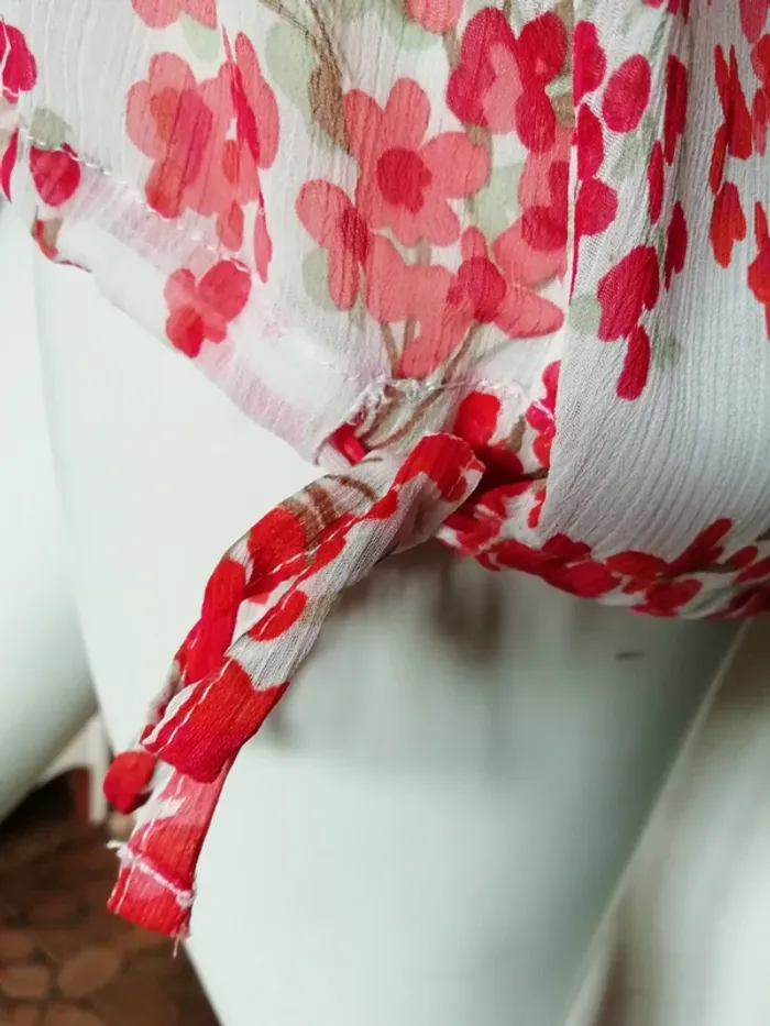 Blouse top voile printemps été chic fleurs flower rouge red - photo numéro 4