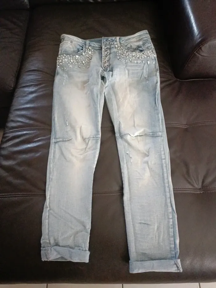Jeans vanilla taille 38 perles strass bijoux