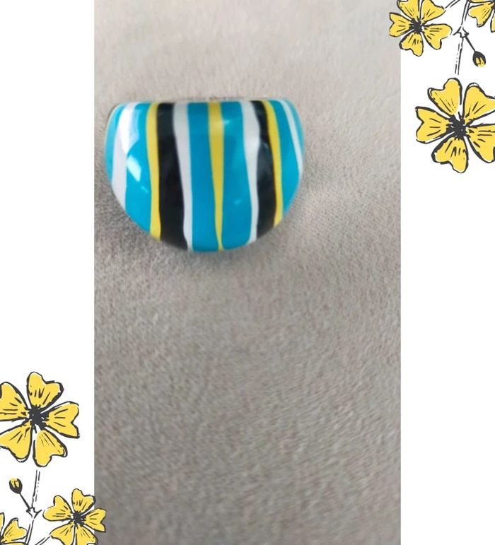Bague résine rayée – Taille 54 - Collection Brume Bleue - photo numéro 3