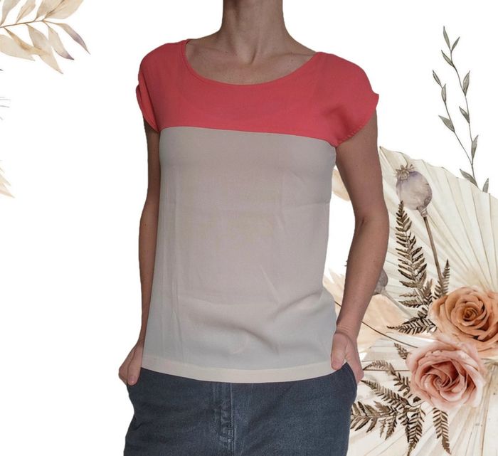 Blouse manches courtes Dolls S corail et beige