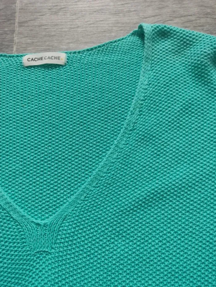 Blouse manches courtes maille tricot turquoise taille S Cache Cache - photo numéro 5