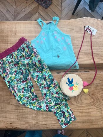 Ensemble été sergent major 7 8 ans pantalon débardeur pantalon sac à main neuf barrette à cheveux