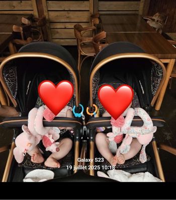 Vend poussette double avec cosys et sac à langer