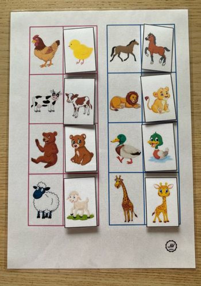 Fiche Montessori : Les animaux : Les mamans et leurs bébés