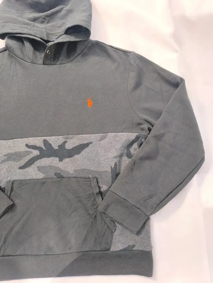 Sweat capuche homme noir logo orange imprimé militaire Ralph Lauren taille L G - bouloches - photo numéro 5