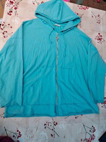 Jolie et légère veste à capuche en coton bleu clair avec fermeture eclair - T 42/44 - Made in Italy