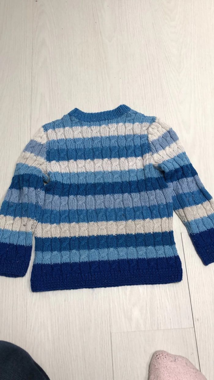 Pull rayure bleu fait main 24 mois - photo numéro 4