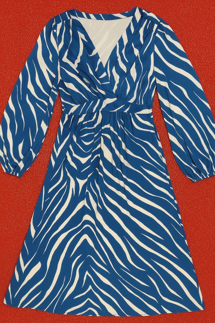 Robe longue à manche longue couleur zèbre bleu et blanc