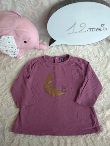 Tee shirt chemise manches longues Fille 12 mois Lune étoiles princesse Kiabi