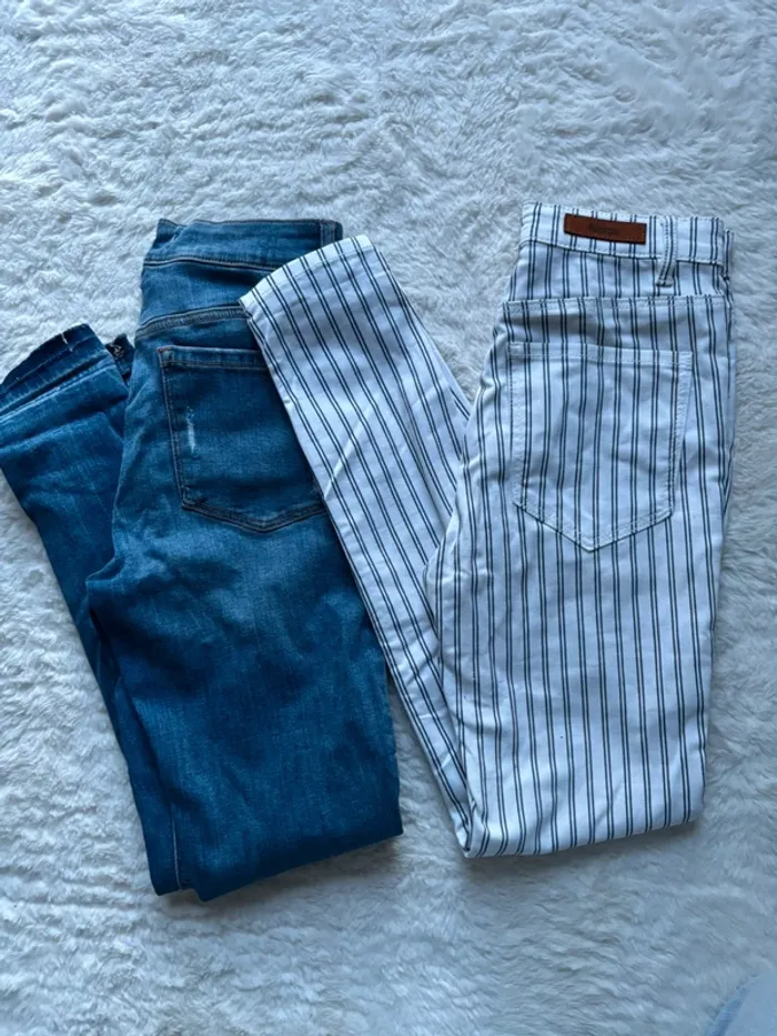 Lot de 2 jeans - bleu et rayé - photo numéro 6