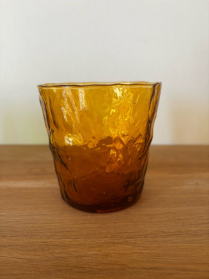 Vintage lot de 6 verres fabrication italienne effet texturé vert et ambre - photo numéro 6