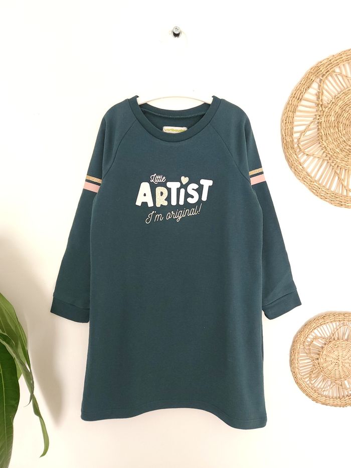 Robe sweat légère verte "Little Artist" Vertbaudet 4 Ans - photo numéro 1