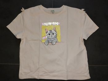 T-shirt fille 12 ans à sequins chat 🐱 rose