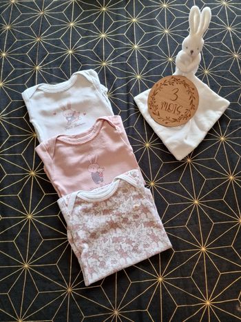 Lot 3 bodies ML Petit Bateau 3 mois