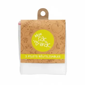 3 Filets réutilisables Mon Sac en Vrac 25x30 / 30x33 / 30x40 cm Neuf