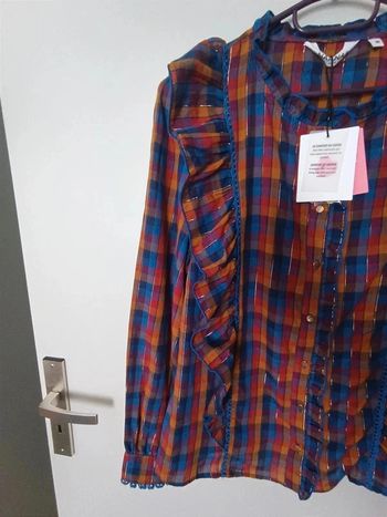 Chemisier en coton à carreaux et dorure dentelle et volants Taille 36 Naf Naf Neuf avec étiquette