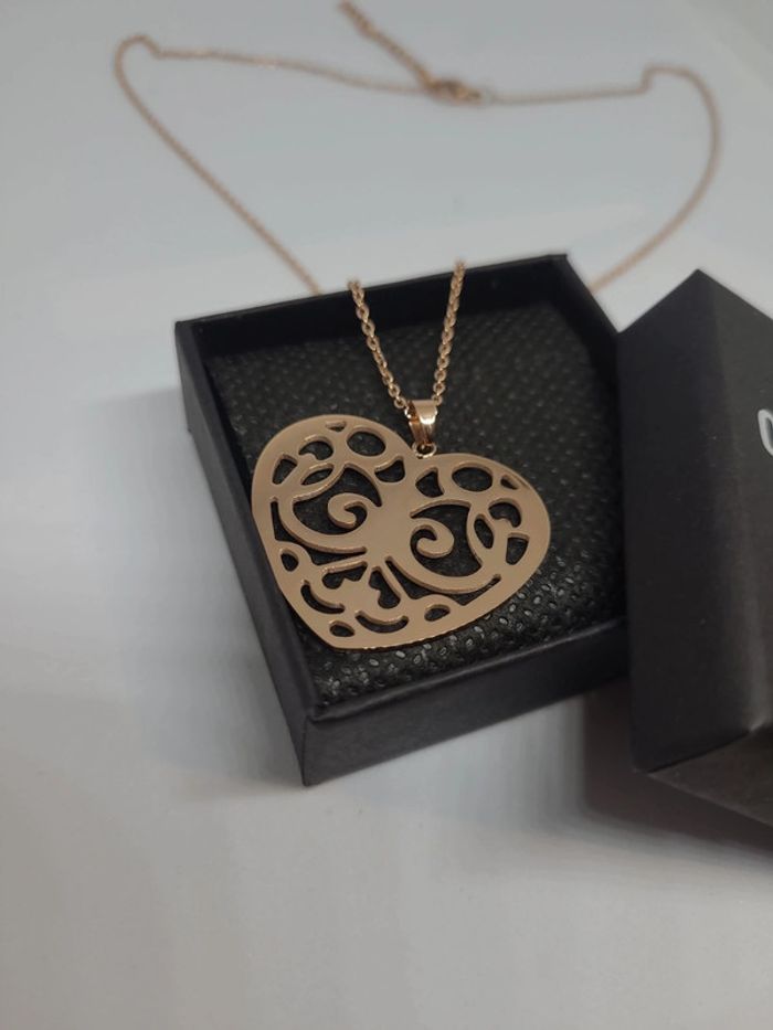 Collier cœur filigrane acier rose - photo numéro 2