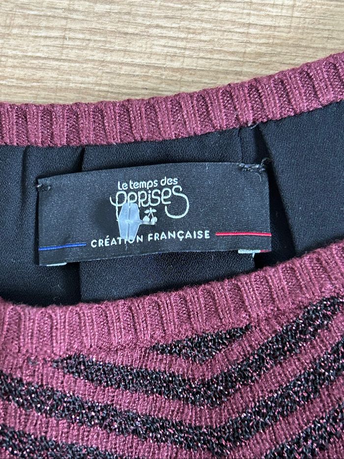 Pull bordeaux et noir pailleté Le Temps des Cerises taille M jamais porté - photo numéro 9