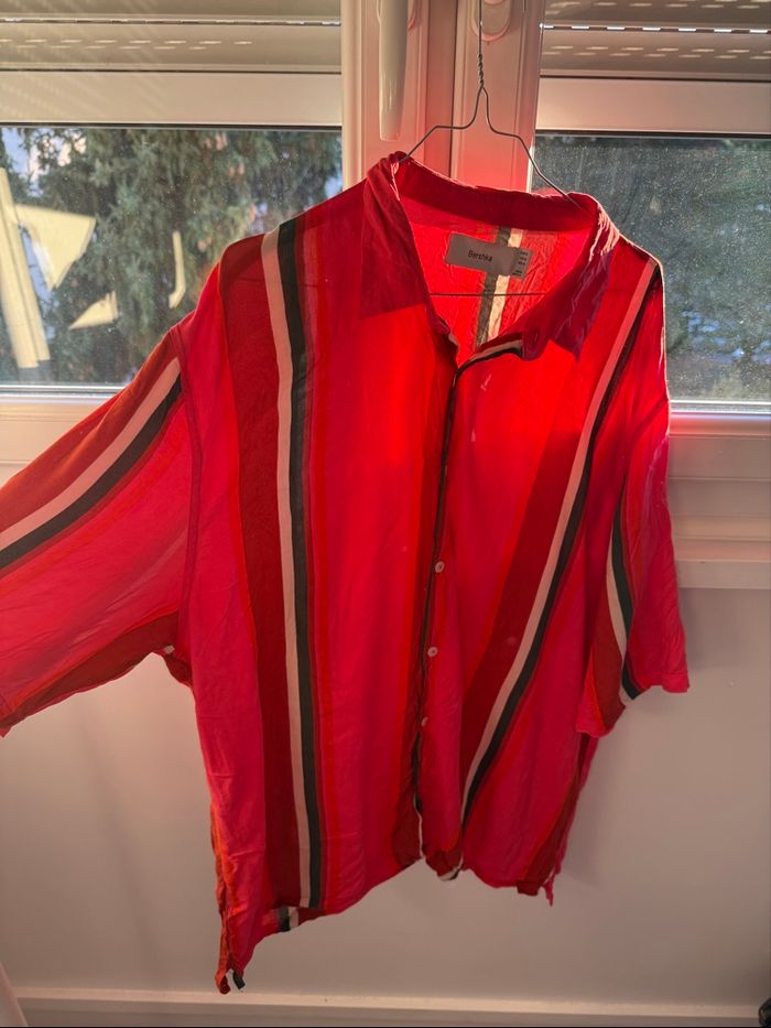 Chemise rouge à rayures Bershka – taille XL - photo numéro 2
