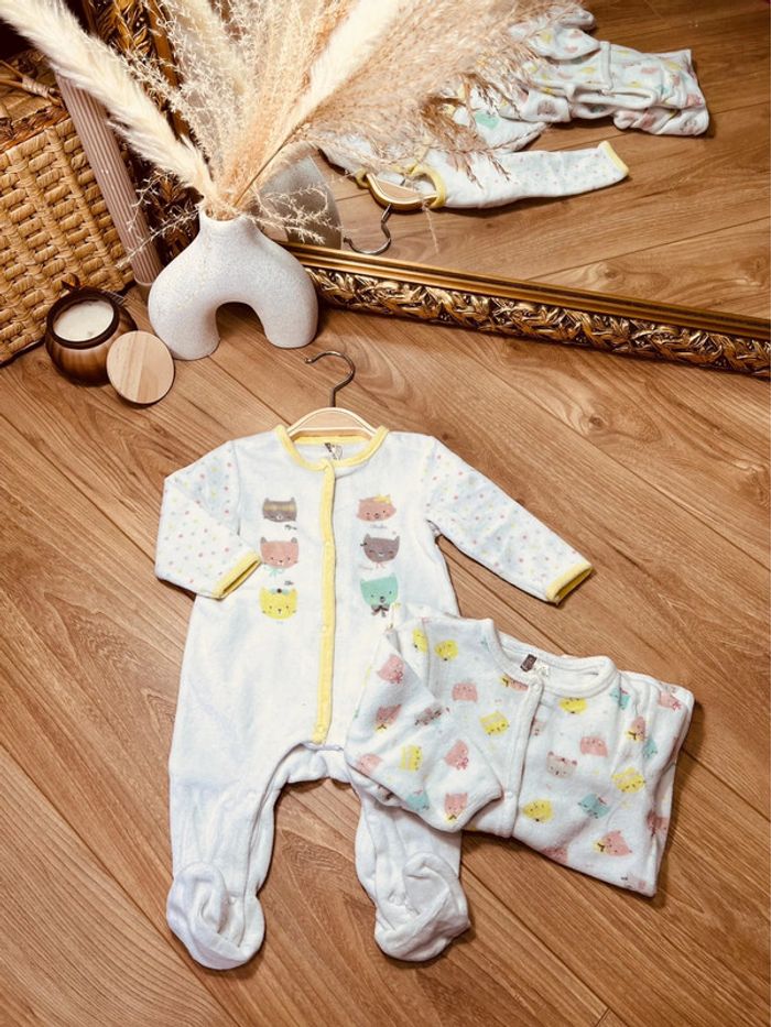 Taille 3 mois lot de 2 pyjamas velours fille orchestra blanc rose jaune * animaux * 🎀