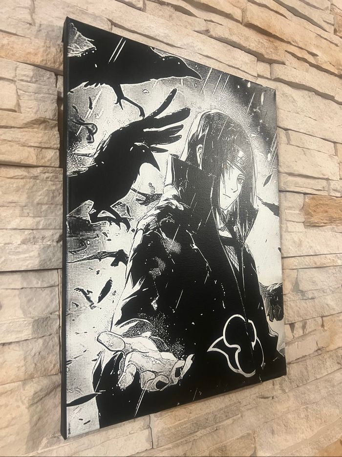 Tableau Itachi Uchiwa – Corbeaux sous la pluie – Naruto en toile 30x40cm - photo numéro 3